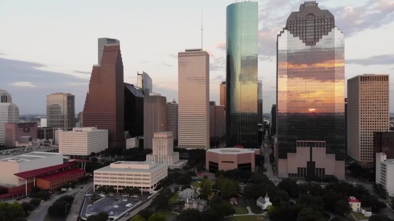 Downtown Houston skyline at sunset